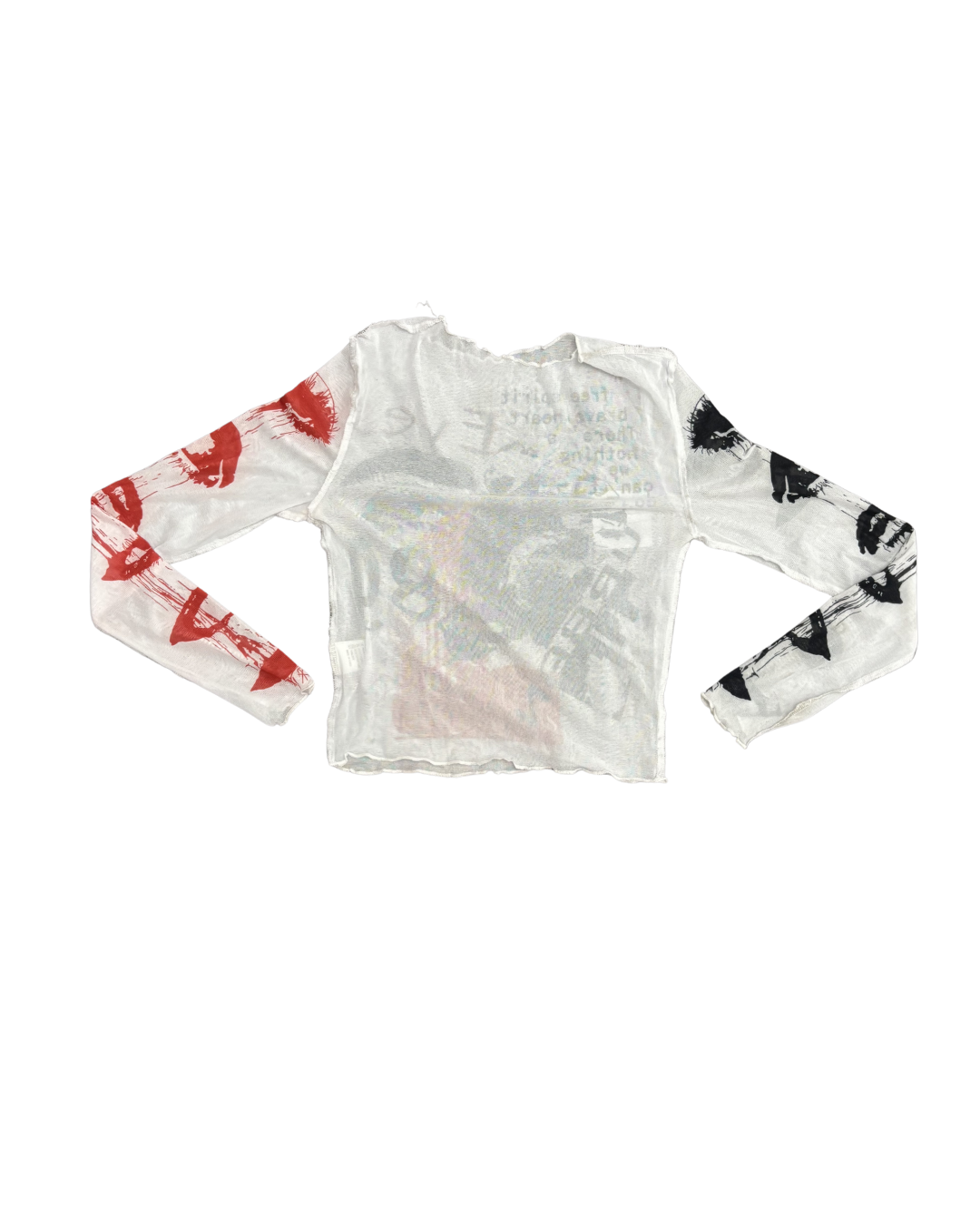 Y2K Sheer Graphic Print Mesh Long Sleeve Top - XXS
