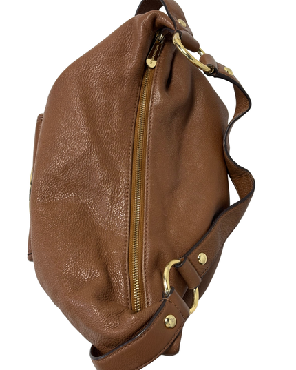 Michael Kors Brown Pebbled Leather MK Logo & Gold Rings Slouchy Hobo Bag