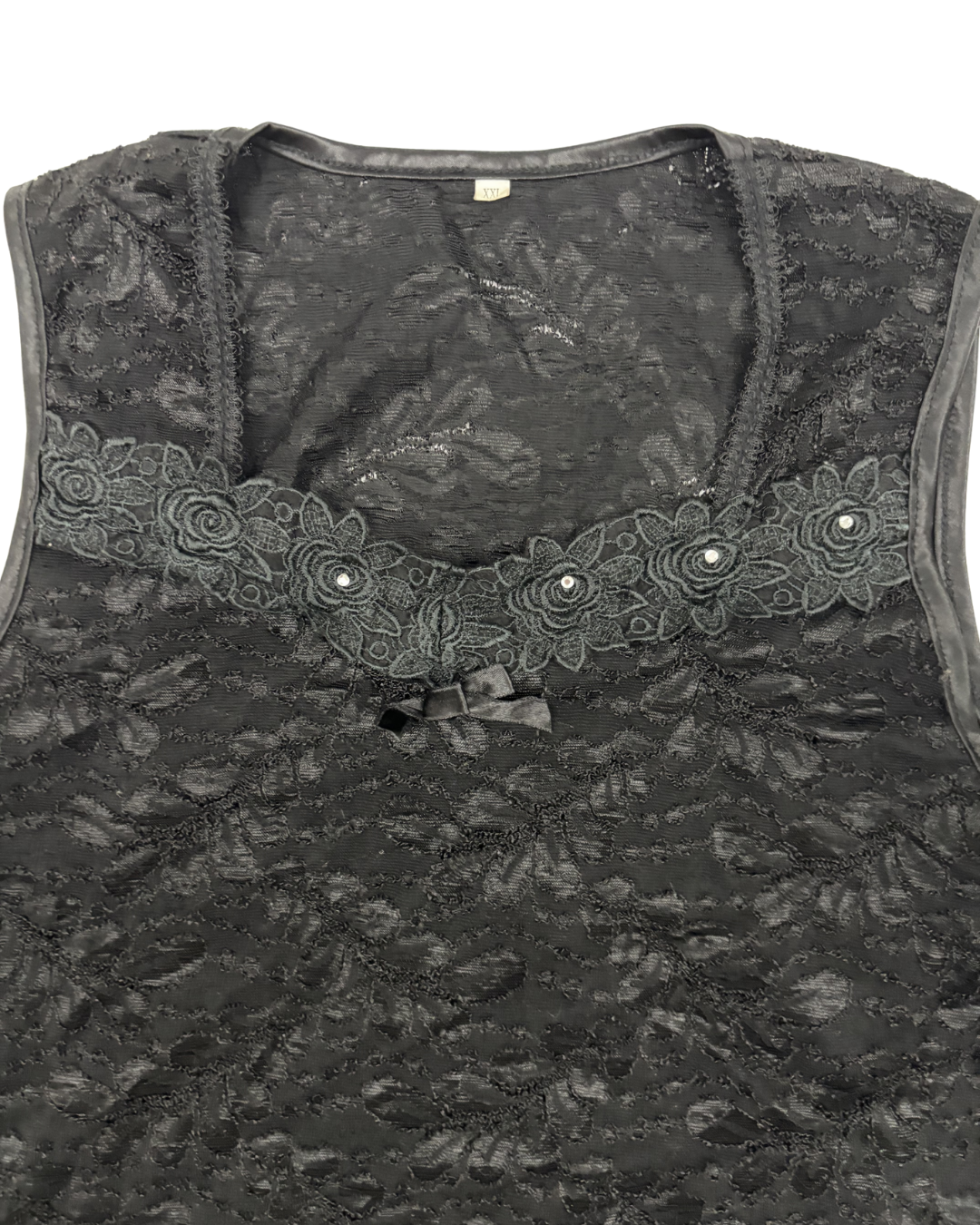 Black Floral Lace Embellished Tank Top - XS