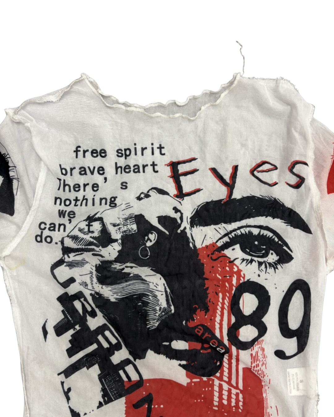 Y2K Sheer Graphic Print Mesh Long Sleeve Top - XXS