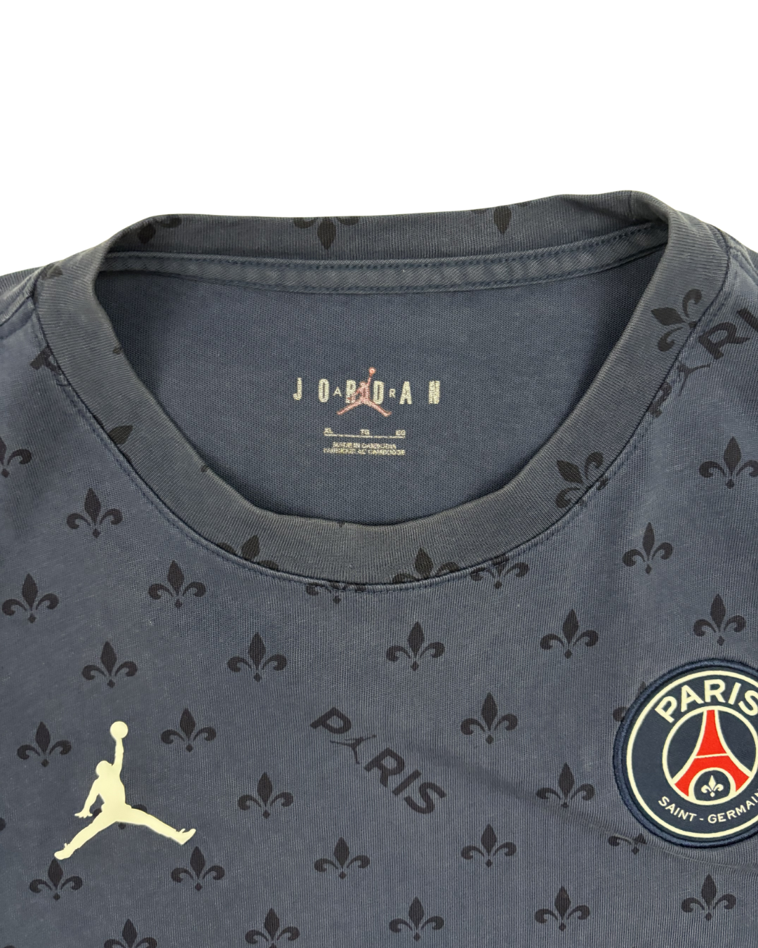 Jordan x PSG Navy Blue Fleur-de-Lis Logo Football Jersey T-Shirt - XL