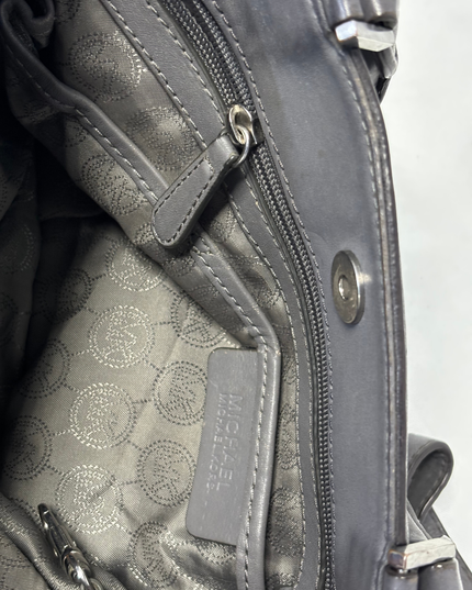 Michael Kors Slate Leather Convertible Large Silver MK Logo Satchel Bag