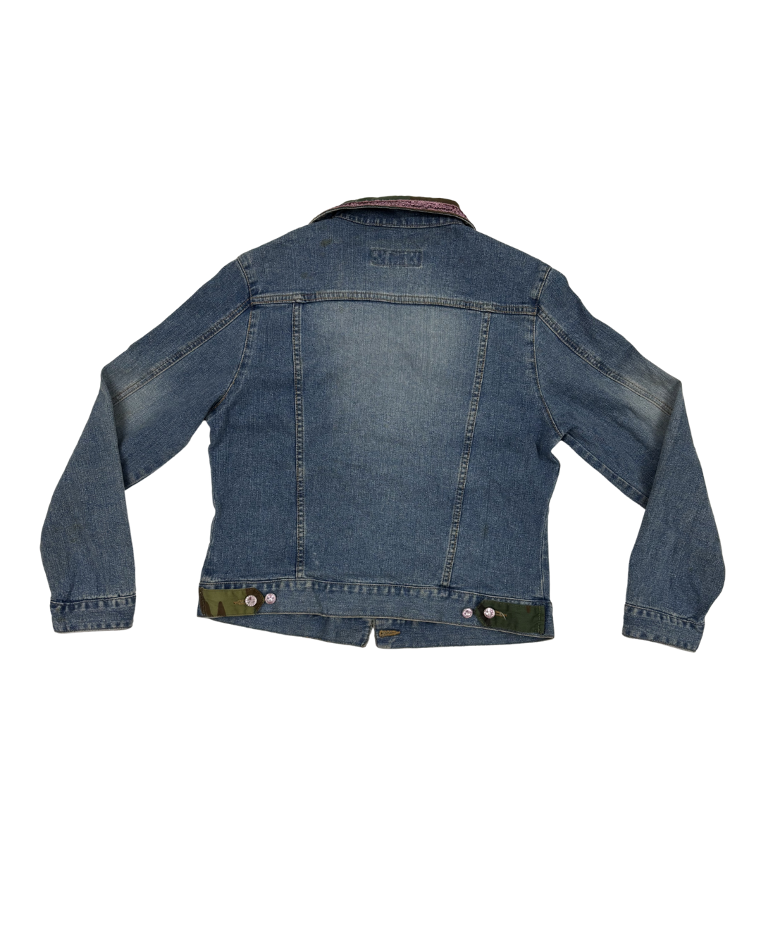 Too She She Camo Panel Pink Sequin Embellished Blue Denim Jacket - M