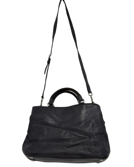 Michael Kors Slate Leather Convertible Large Silver MK Logo Satchel Bag