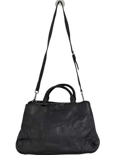 Michael Kors Slate Leather Convertible Large Silver MK Logo Satchel Bag