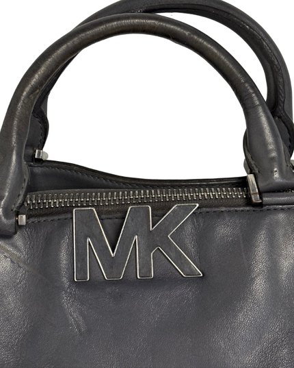 Michael Kors Slate Leather Convertible Large Silver MK Logo Satchel Bag