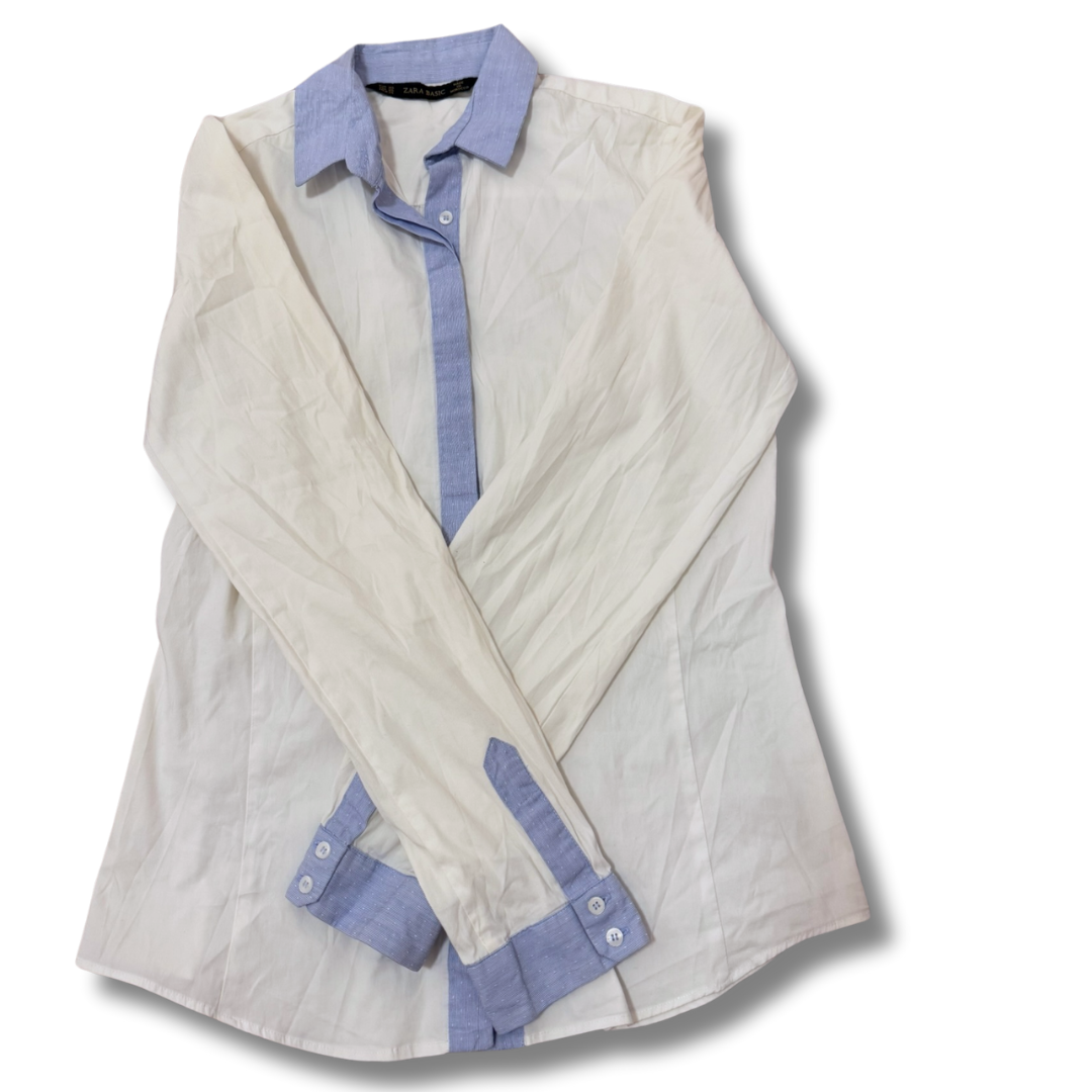 Zara White & Blue Women Shirt - S