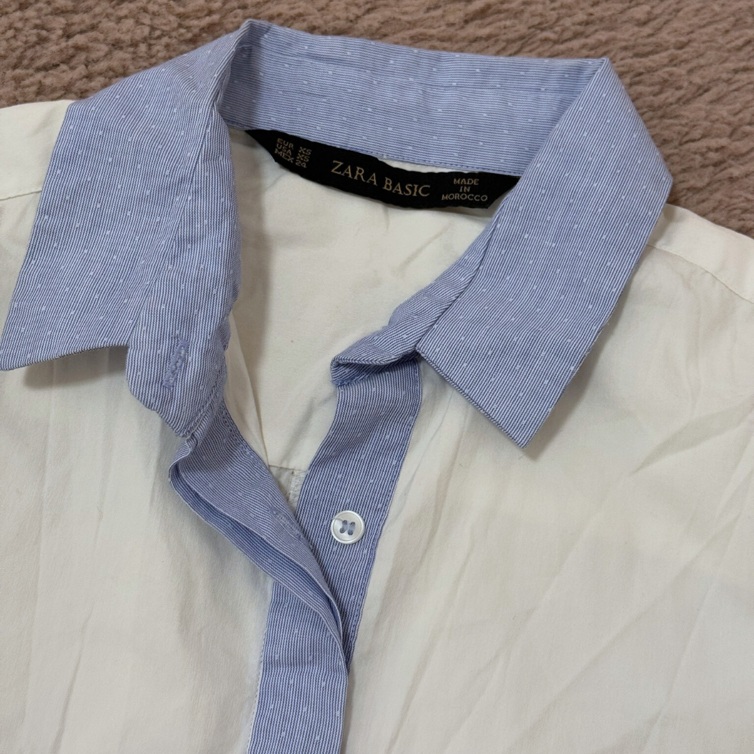 Zara White & Blue Women Shirt - S