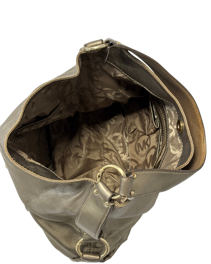 Michael Kors Metallic Bronze Leather Front Zip Pocket Slouchy Hobo Bag