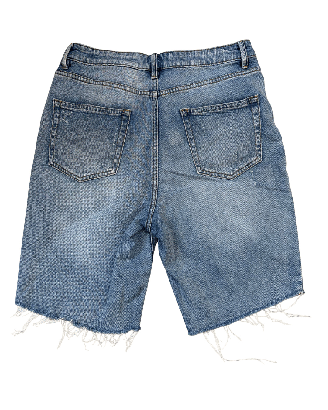 High Rise Longline Distressed Denim Shorts - S