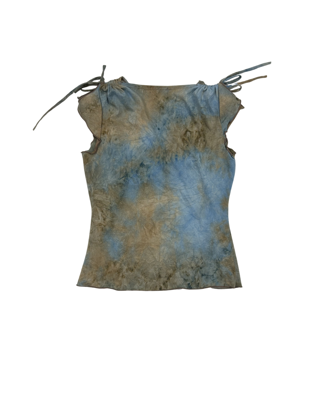 Wet Seal Blue & Brown Tie-Dye Wrap Tie-Shoulder Top - XXS