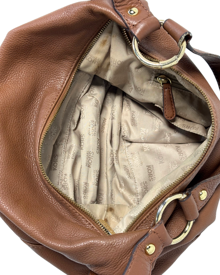 Michael Kors Brown Pebbled Leather Fulton Large MK Logo Slouchy Hobo Bag