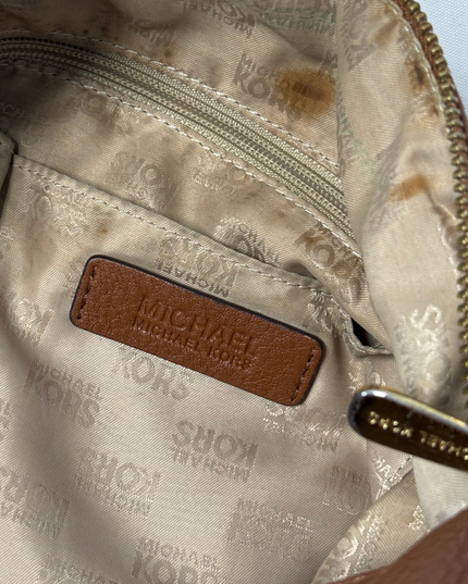 Michael Kors Brown Pebbled Leather Fulton Large MK Logo Slouchy Hobo Bag