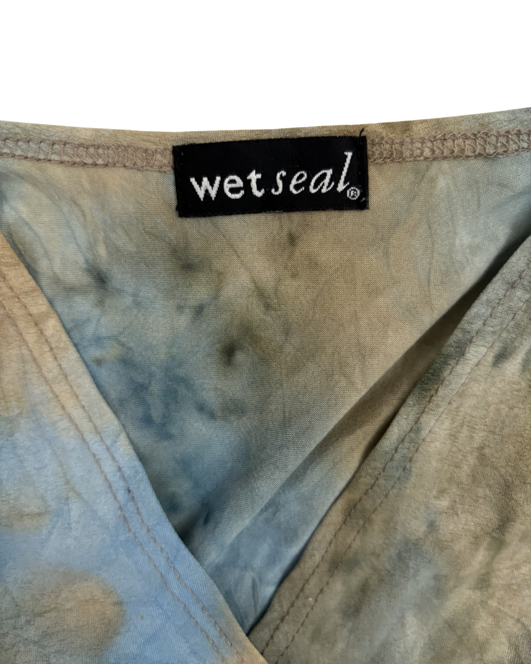 Wet Seal Blue & Brown Tie-Dye Wrap Tie-Shoulder Top - XXS