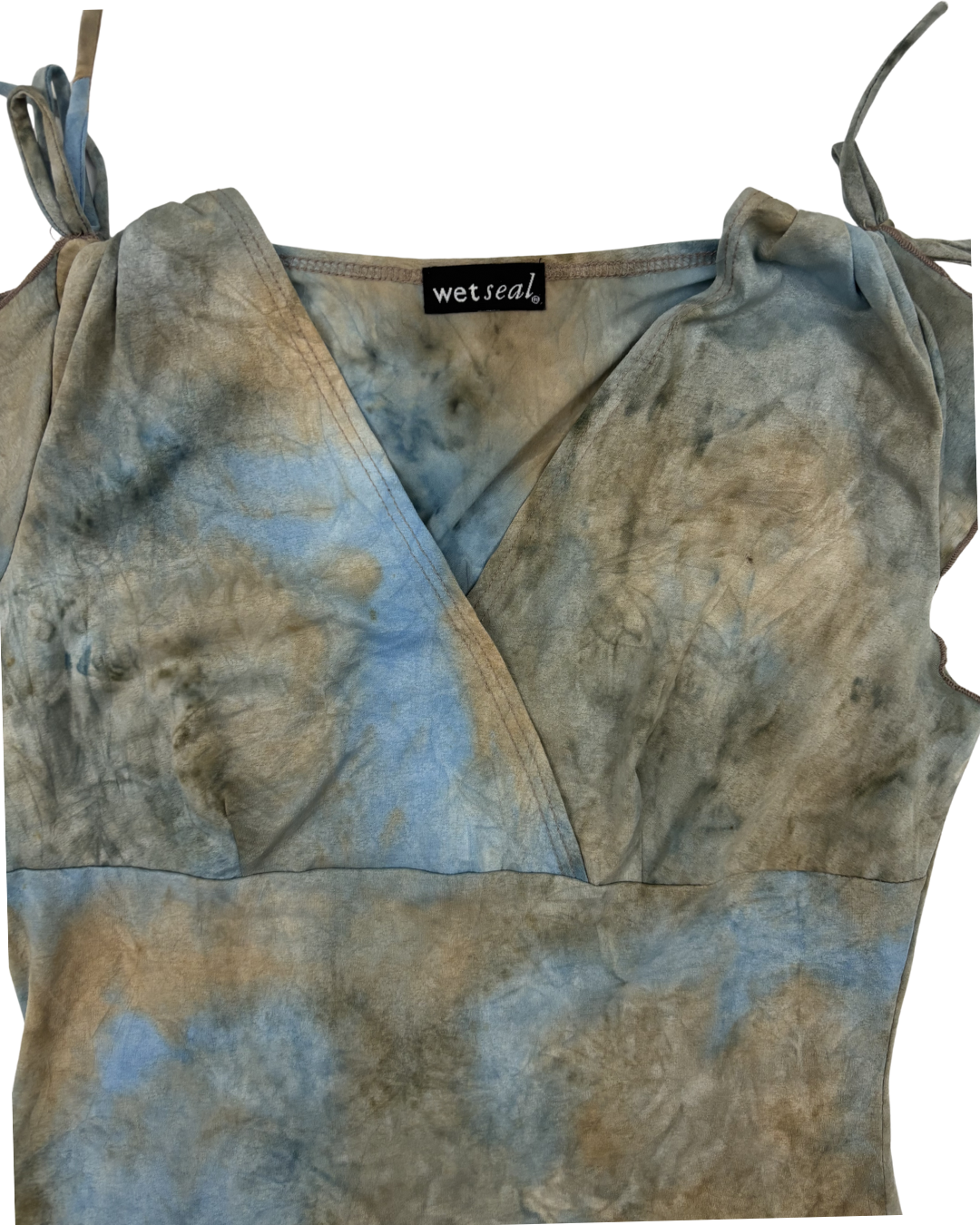 Wet Seal Blue & Brown Tie-Dye Wrap Tie-Shoulder Top - XXS