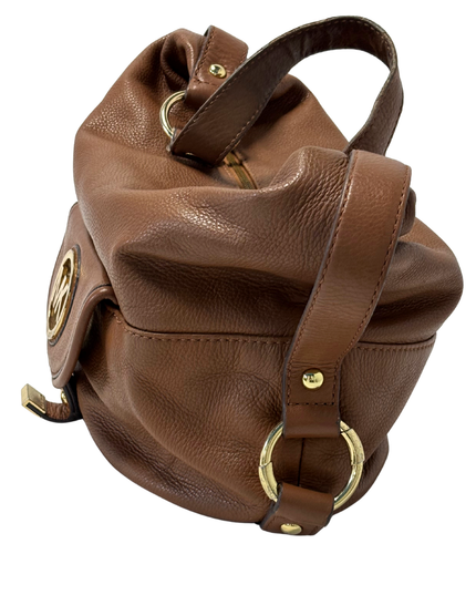 Michael Kors Brown Pebbled Leather Fulton Large MK Logo Slouchy Hobo Bag
