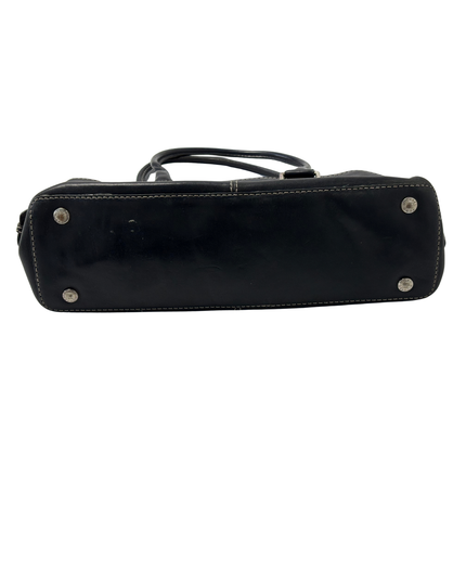 Michael Kors Black Leather White Contrast Stitching & Silver Buckles Satchel Bag