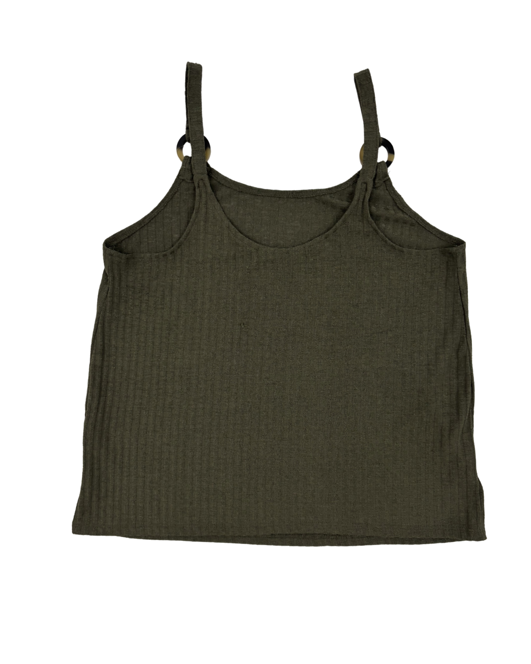 Suzy Shier Olive Green Ribbed Ring Strap Tank Top - XS