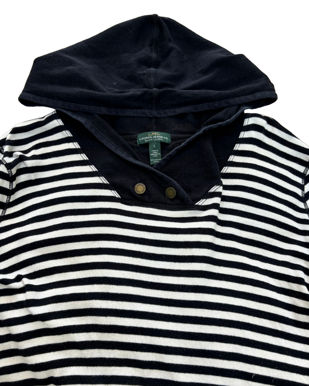 Lauren by Ralph Lauren - Hoodie Striped Black & White - L