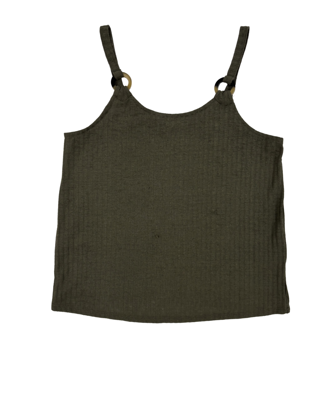 Suzy Shier Olive Green Ribbed Ring Strap Tank Top - XS