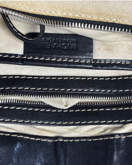 Michael Kors Black Leather White Contrast Stitching & Silver Buckles Satchel Bag