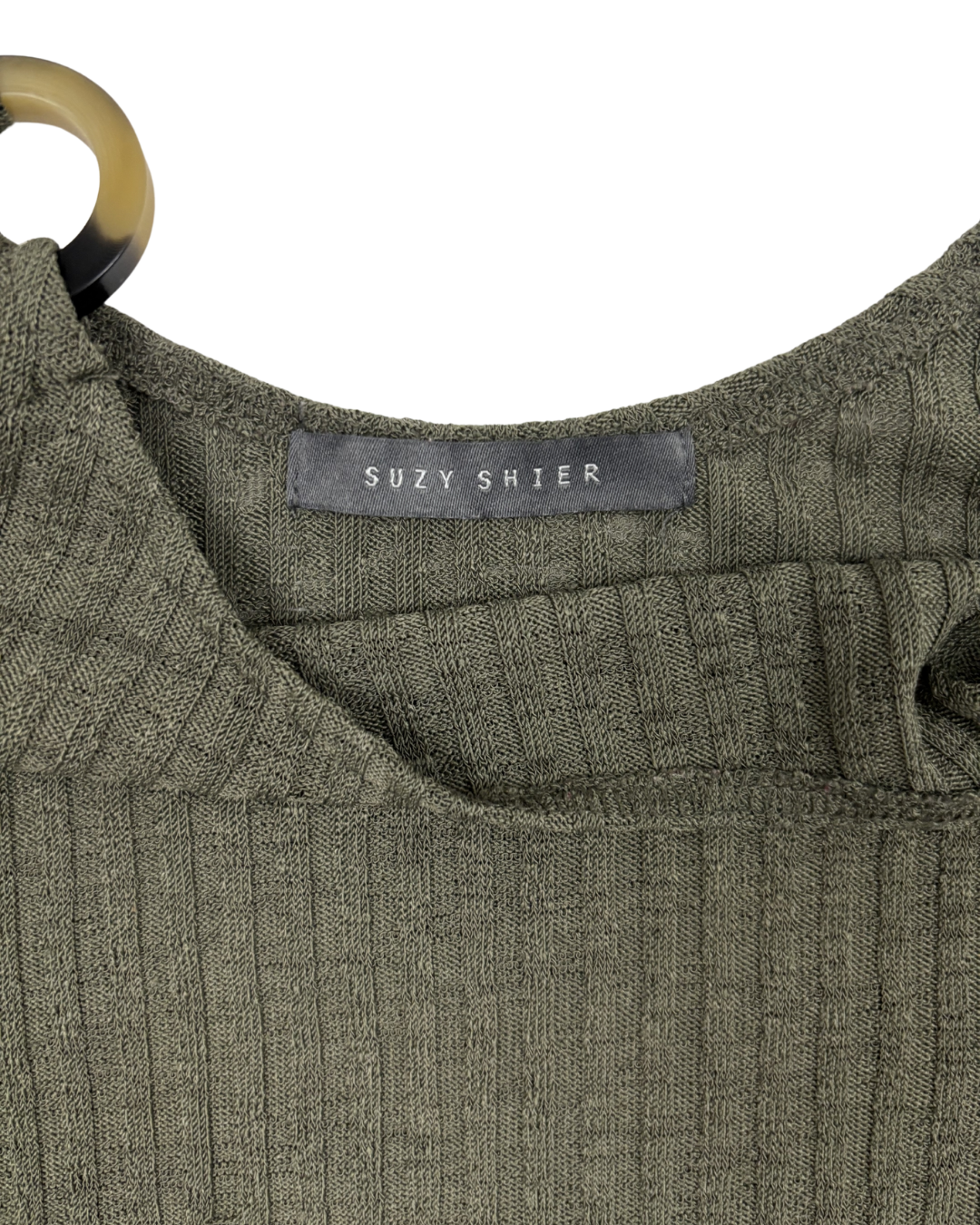 Suzy Shier Olive Green Ribbed Ring Strap Tank Top - XS