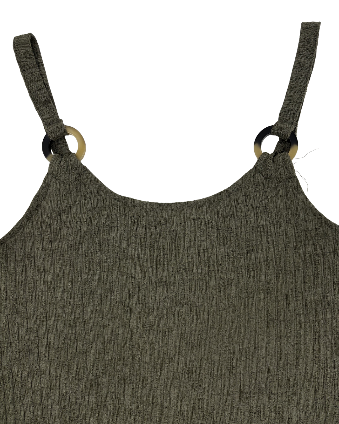 Suzy Shier Olive Green Ribbed Ring Strap Tank Top - XS