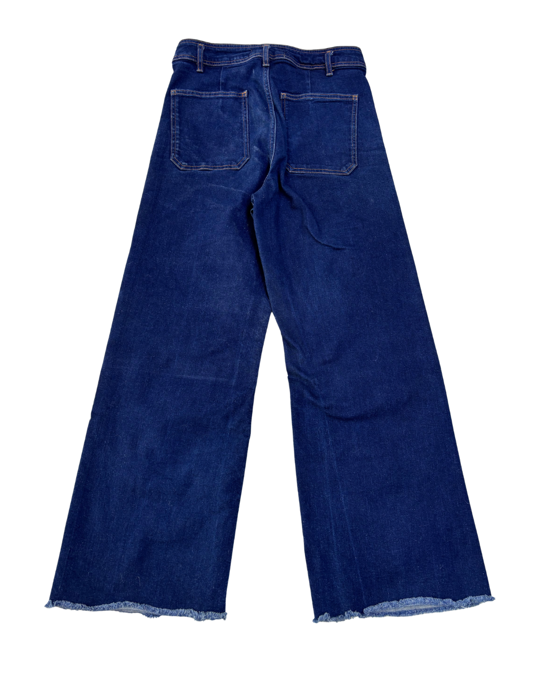 ZARA Patch Pockets Marine Straight Raw Hem Denim Jeans - S