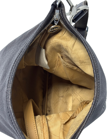 Longchamp Contrast Stitch Black Leather Crossbody Bag