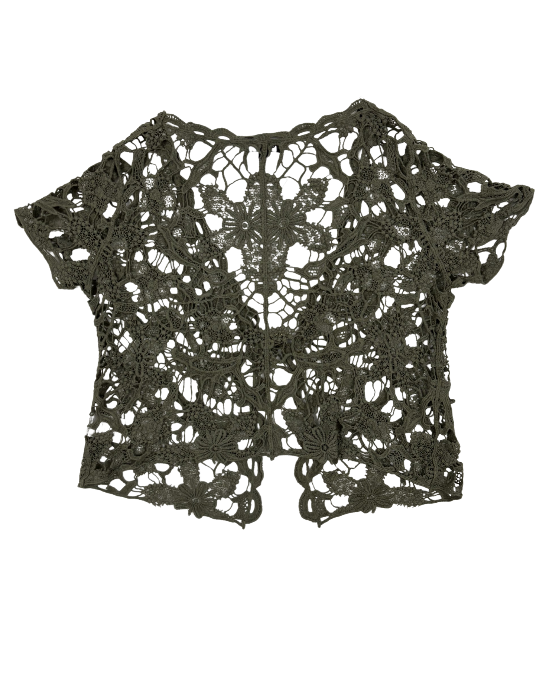 Eclipse Floral Crochet Olive Green Lace Shrug Top - M