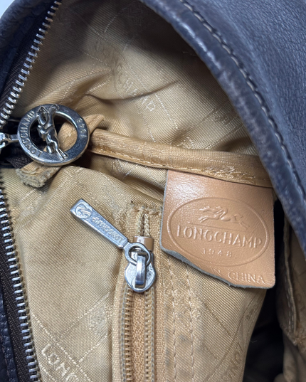 Longchamp Contrast Stitch Black Leather Crossbody Bag