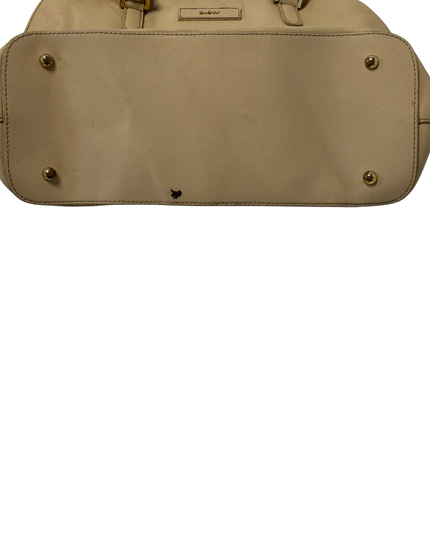 DKNY Beige Nude Saffiano-Style Leather Dome Satchel Handbag