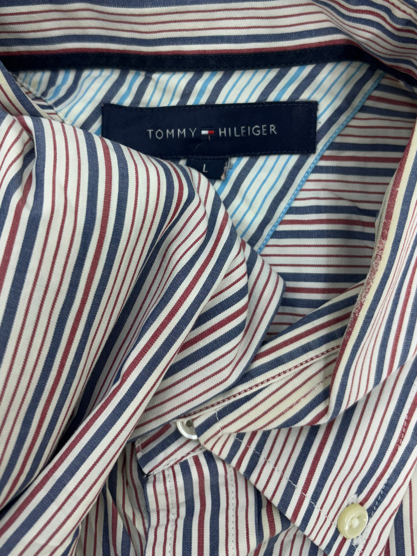 Tommy Hilfiger Red & Blue Striped Button-Down Shirt- L