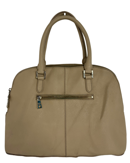 DKNY Beige Nude Saffiano-Style Leather Dome Satchel Handbag
