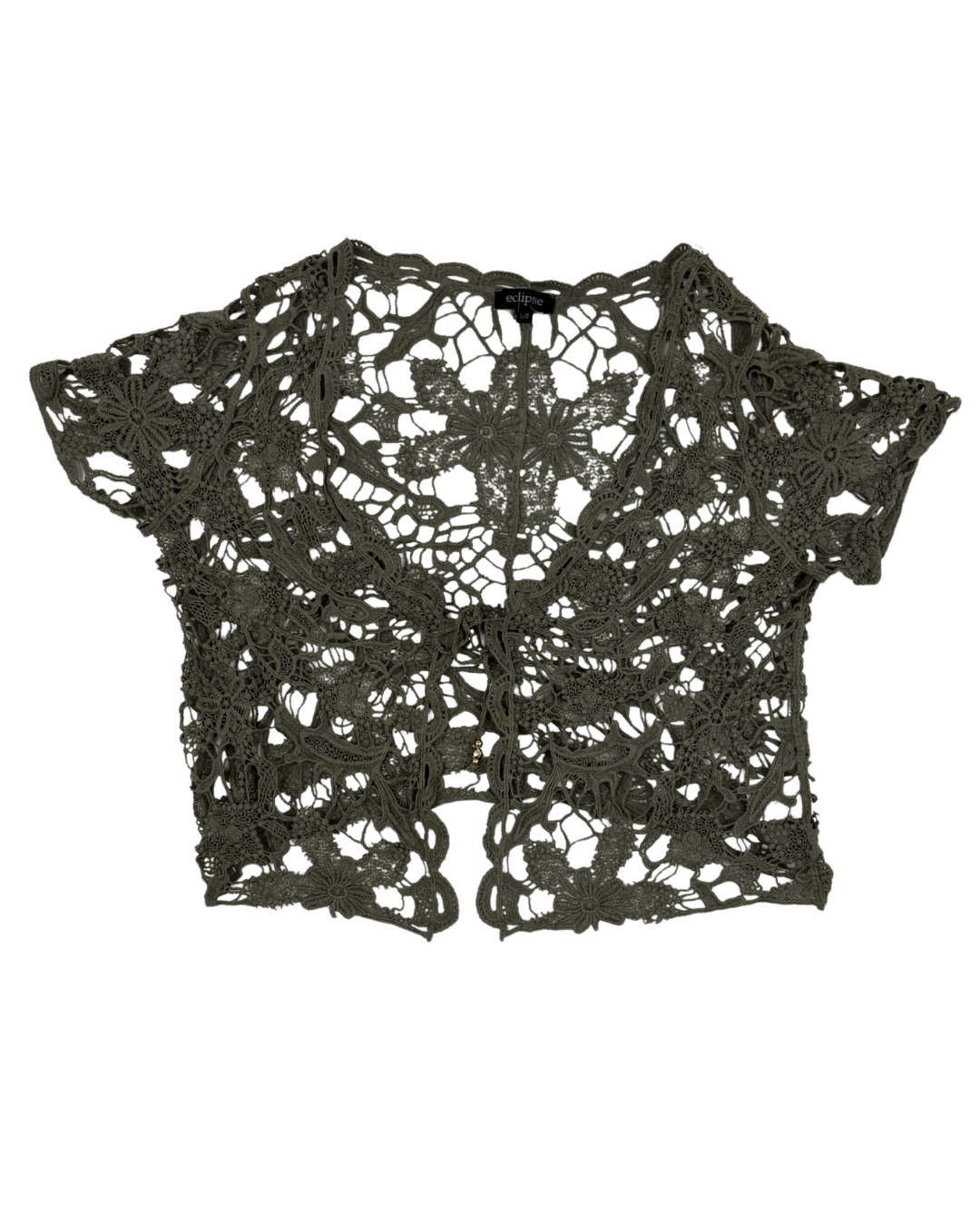 Eclipse Floral Crochet Olive Green Lace Shrug Top - M
