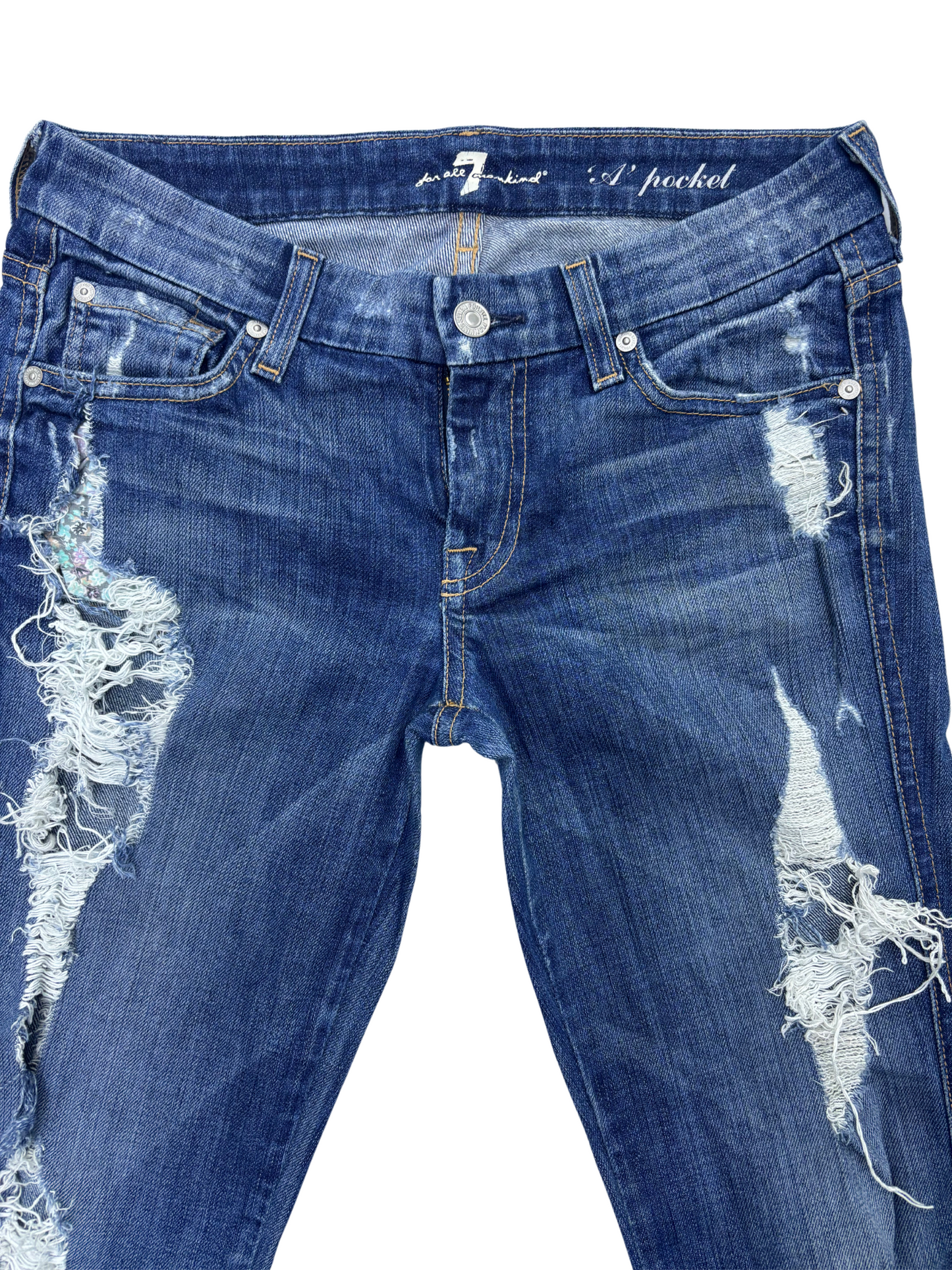 7 For All Mankind - Distress Flared Jeans - L | Waist: 30