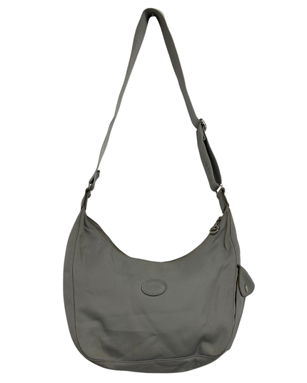 Longchamp Dove Gray Logo Webbing Adjustable Strap Slouchy Hobo Bag