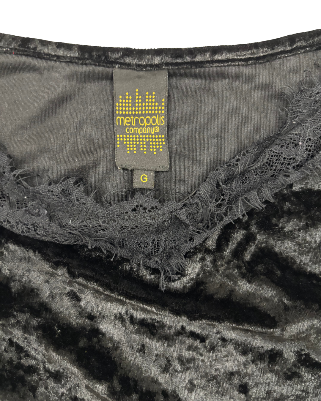 Metropolis Company Black Crushed Velvet Lace Trim Cami - XS