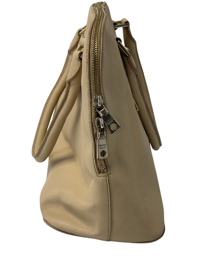 DKNY Beige Nude Saffiano-Style Leather Dome Satchel Handbag