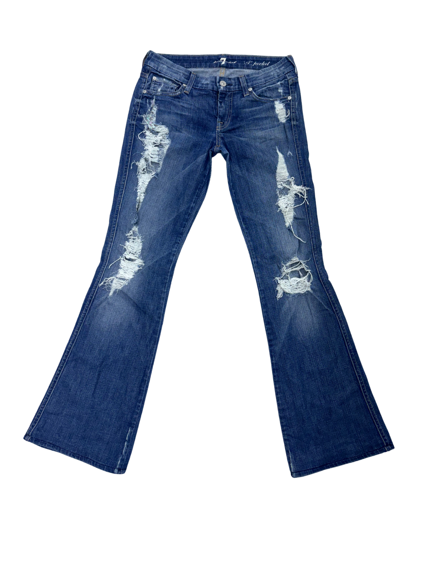 7 For All Mankind - Distress Flared Jeans - L | Waist: 30