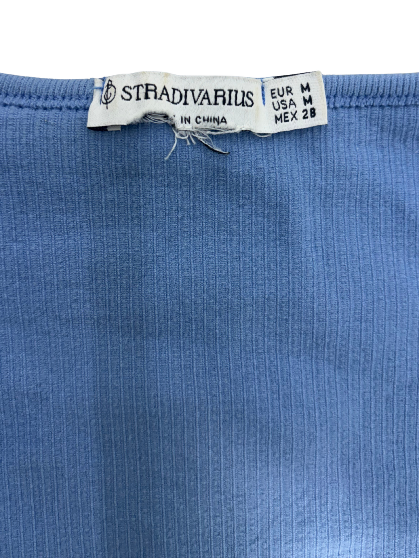 Stradivarius Ribbed Scoop Neck Crop Top Blue - XS