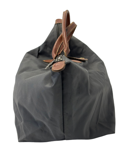 LONGCHAMP Le Pliage Original Anthracite Nylon & Brown Leather Tote Bag