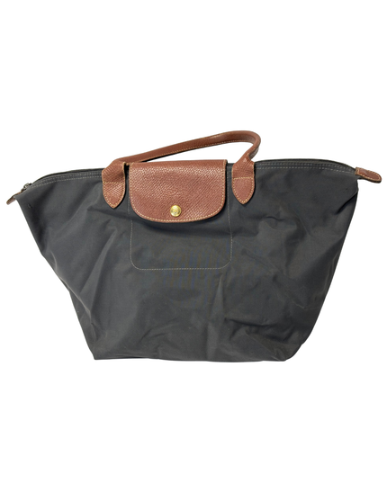 LONGCHAMP Le Pliage Original Anthracite Nylon & Brown Leather Tote Bag