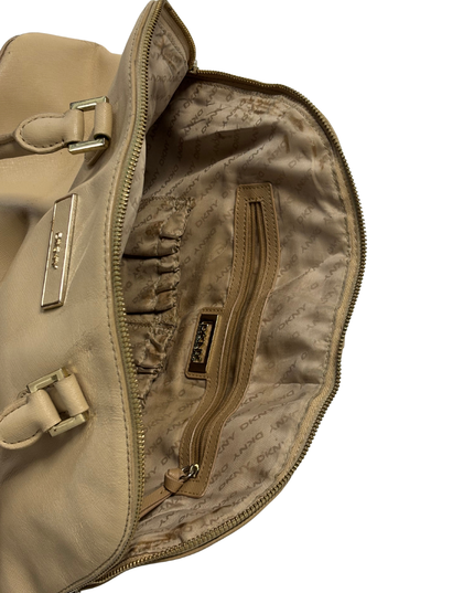 DKNY Beige Nude Saffiano-Style Leather Dome Satchel Handbag