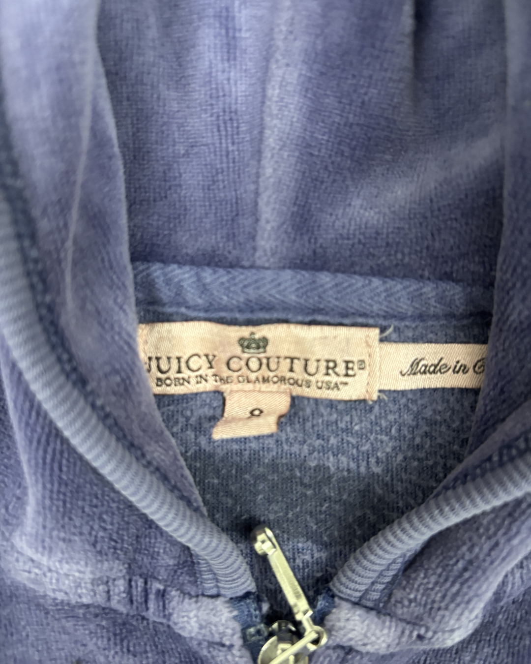 Juicy Couture Faded Navy Velour "Live For Juicy" Graphic Hoodie - XXS