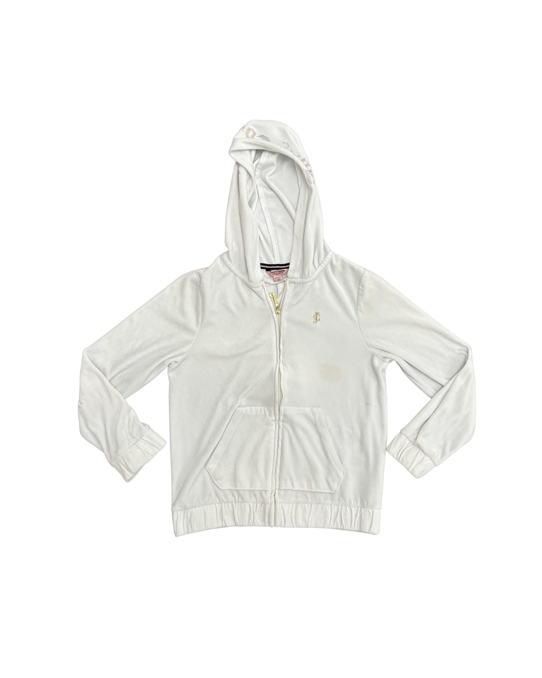 Juicy Couture Kids White Velour Zip-Up Hoodie with Gold JC Logo - S
