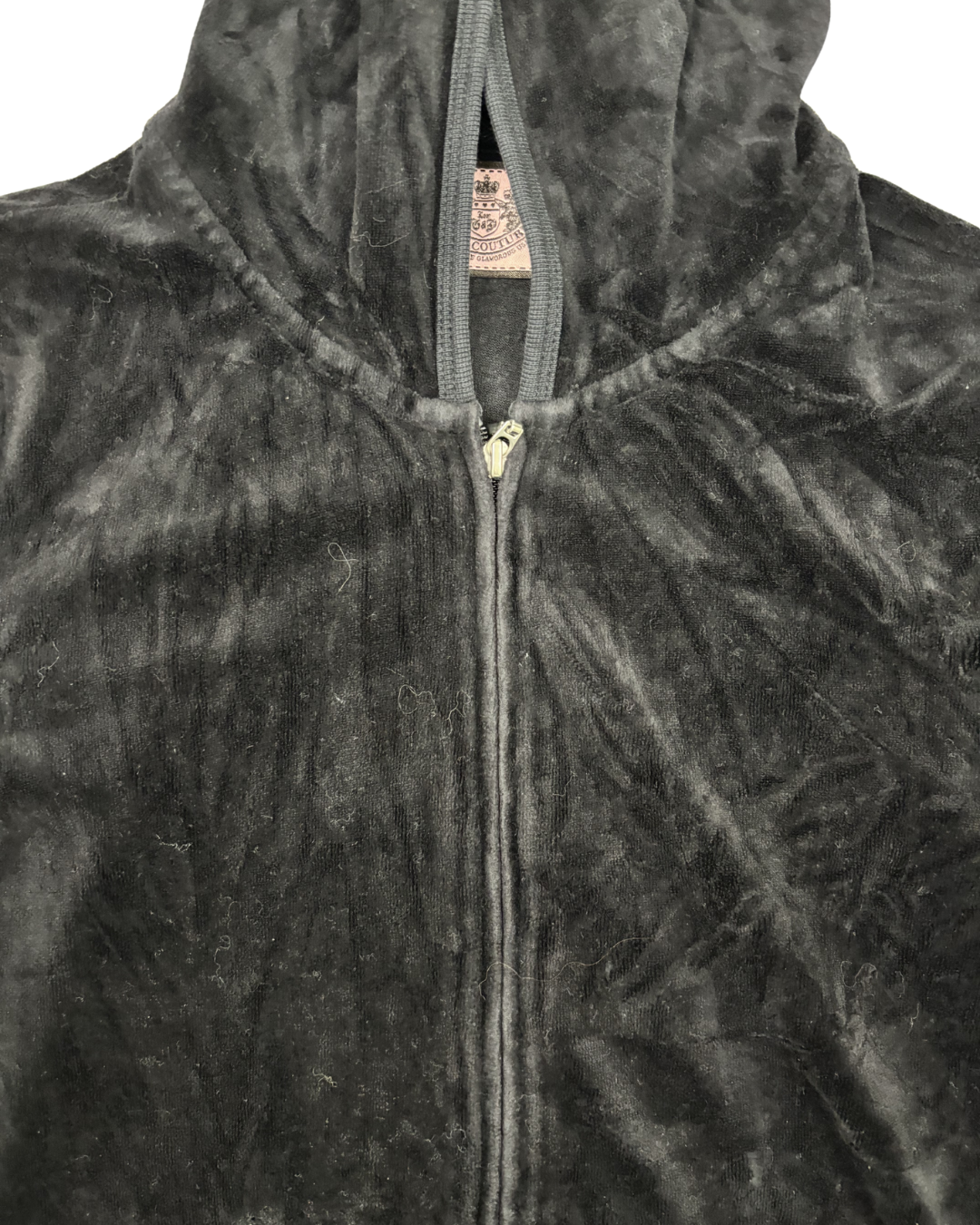 Juicy Couture Black Velour Rhinestone Crown JC Logo Zip-Up Hoodie - XS
