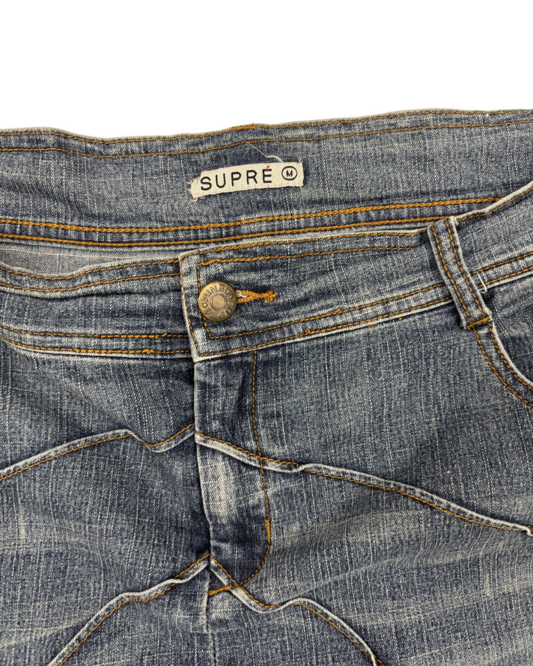 Supre Medium Wash Panelled Denim Mini Skirt - XL | Waist: 34"