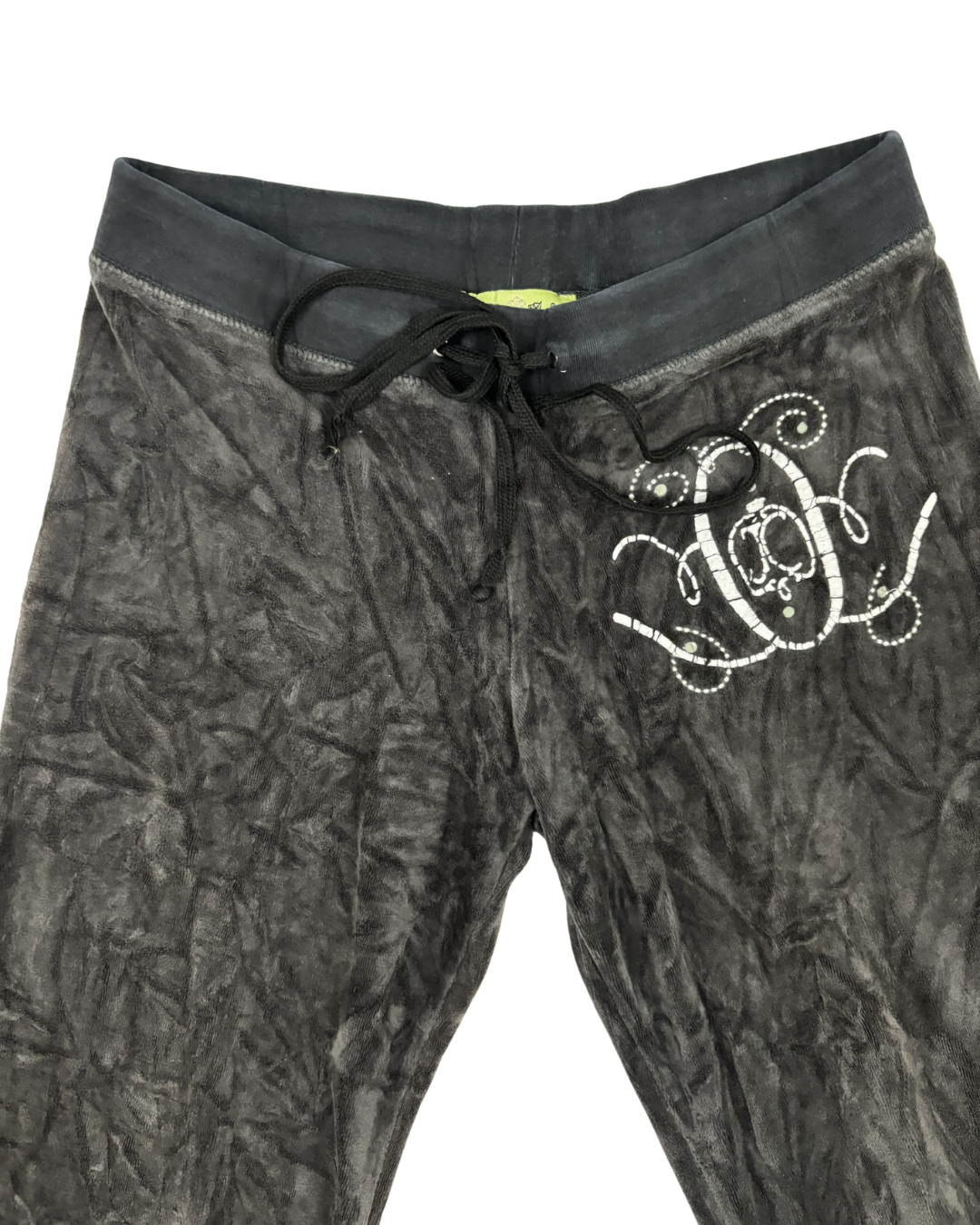 Juicy Couture Grey Velour Rhinestone Monogram Tracksuit Pants- S | Waist: 26"