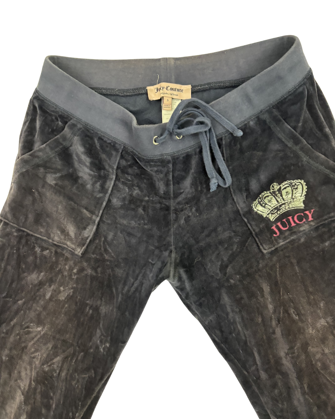Juicy Couture Black Velour Crown Logo Tracksuit Pants - S | Waist: 26"